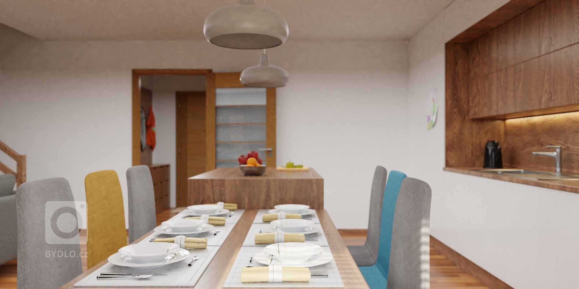 Návrh obývacího pokoje jsem připravila pro mladou pětičlennou rodinu. Původně plánovanou kuchyňskou linku ve tvaru L jsem nahradila rovnou linkou doplněnou o…