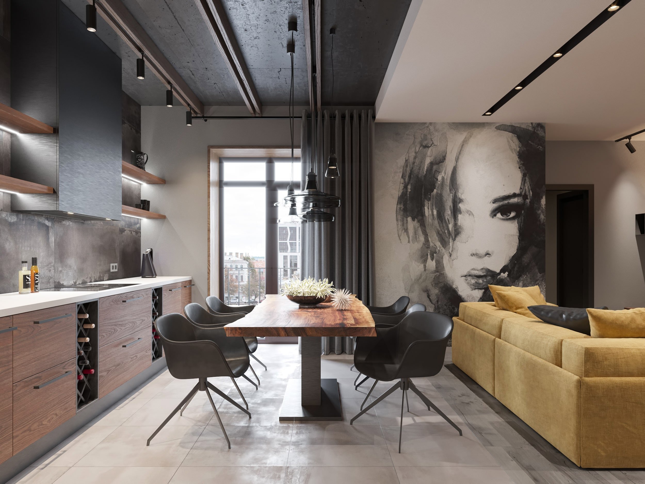 Moderní bydlení se žlutou sedačkou