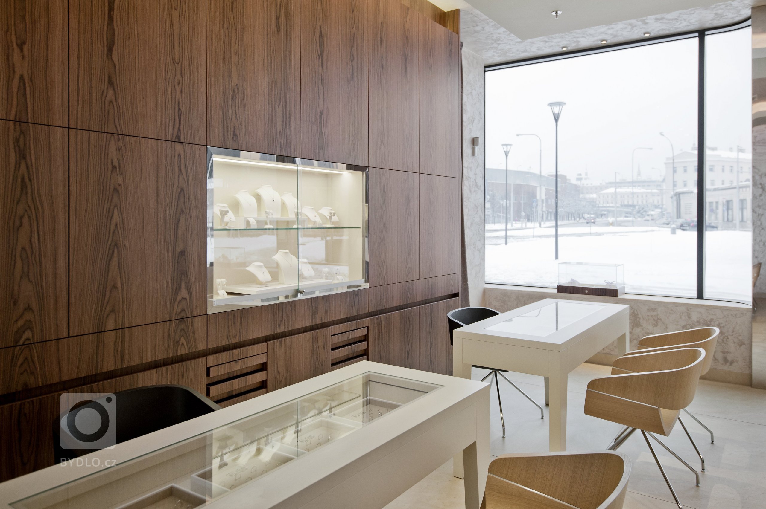 Komerční realizace pro klienta v Brně. Použita byla alpi dýha, corian a lakované prvky. Realizováno společně se studiem De.fakto.
