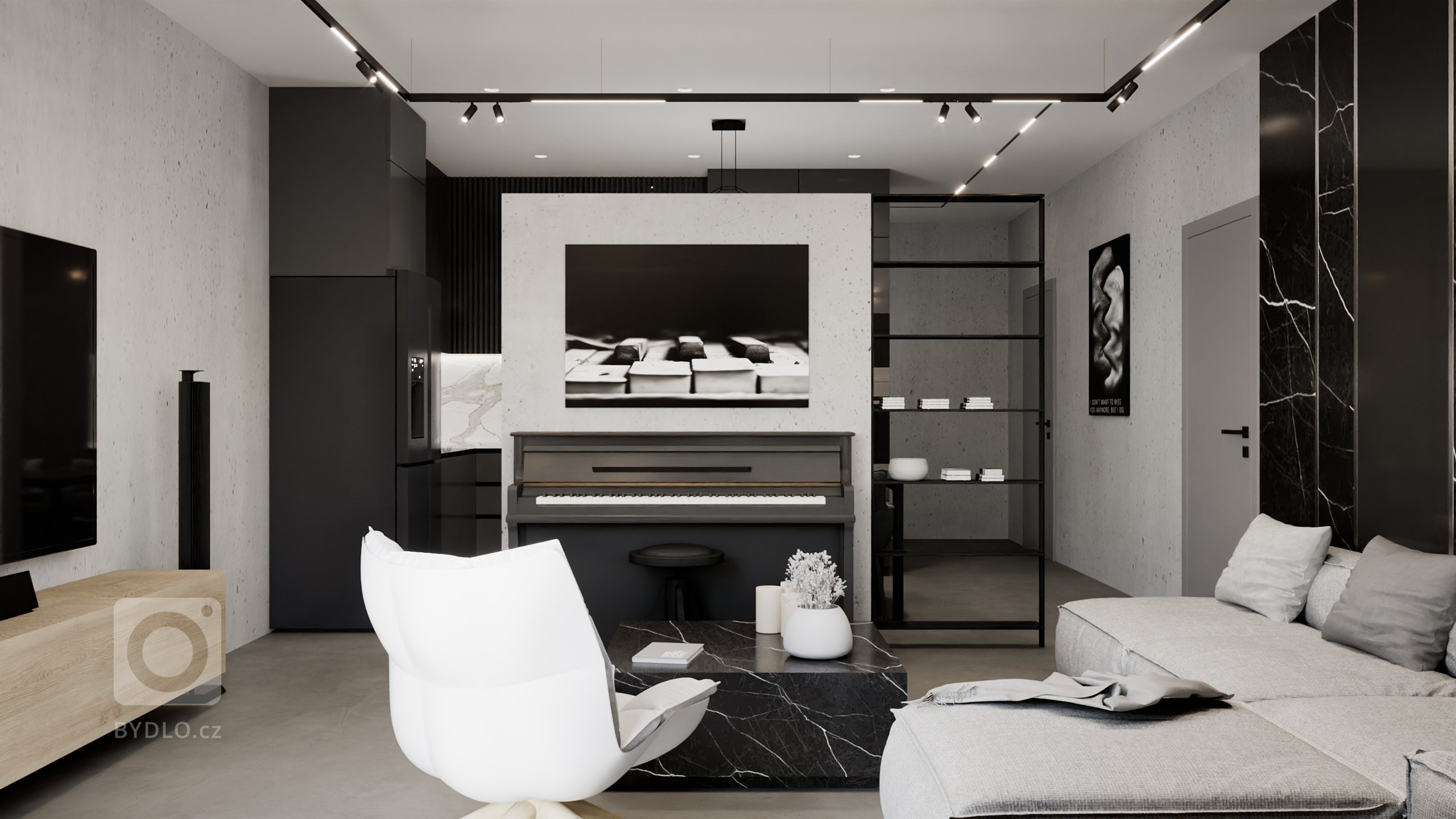 Pánsky luxusný čierny tmavý interiér 