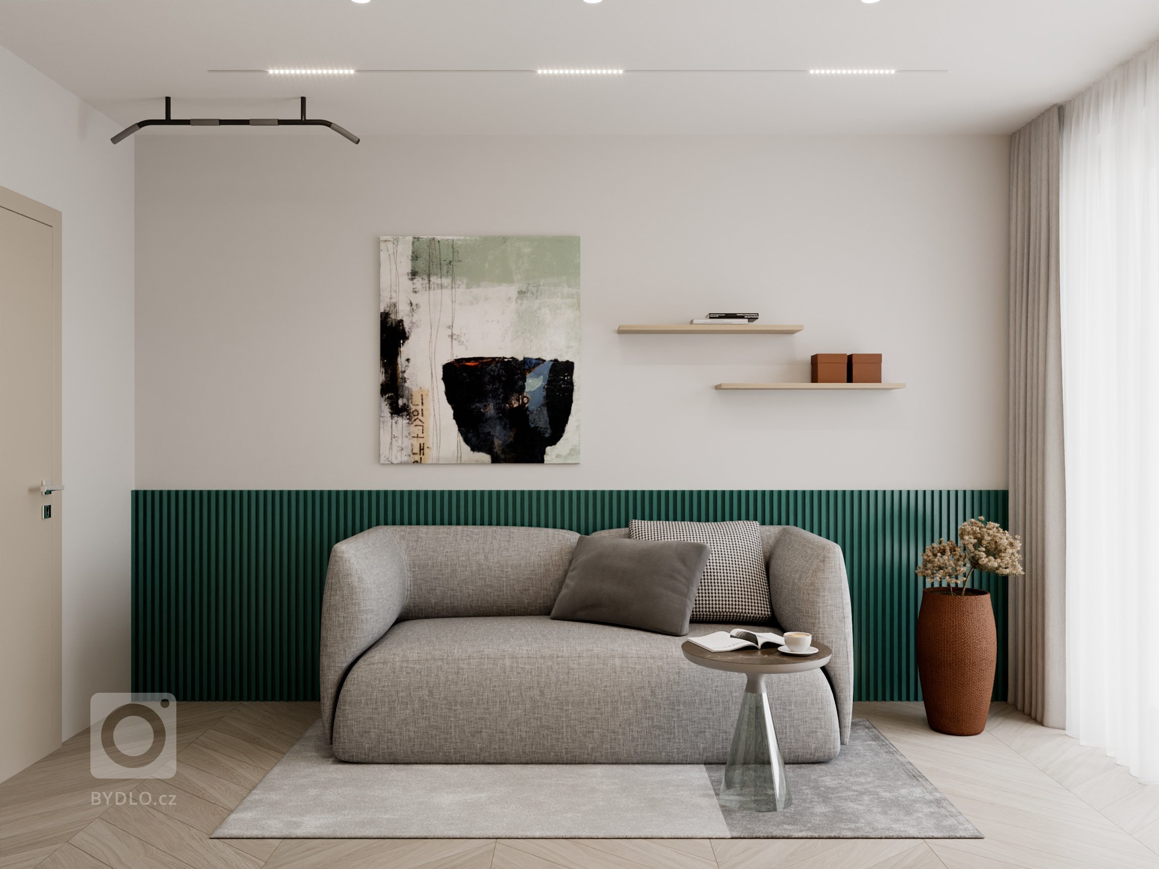 Moderný, elegantný, béžový, bledý, krásný bytový interiér. Návrh a realizácia na mieru zo štúdia PRUNUS.