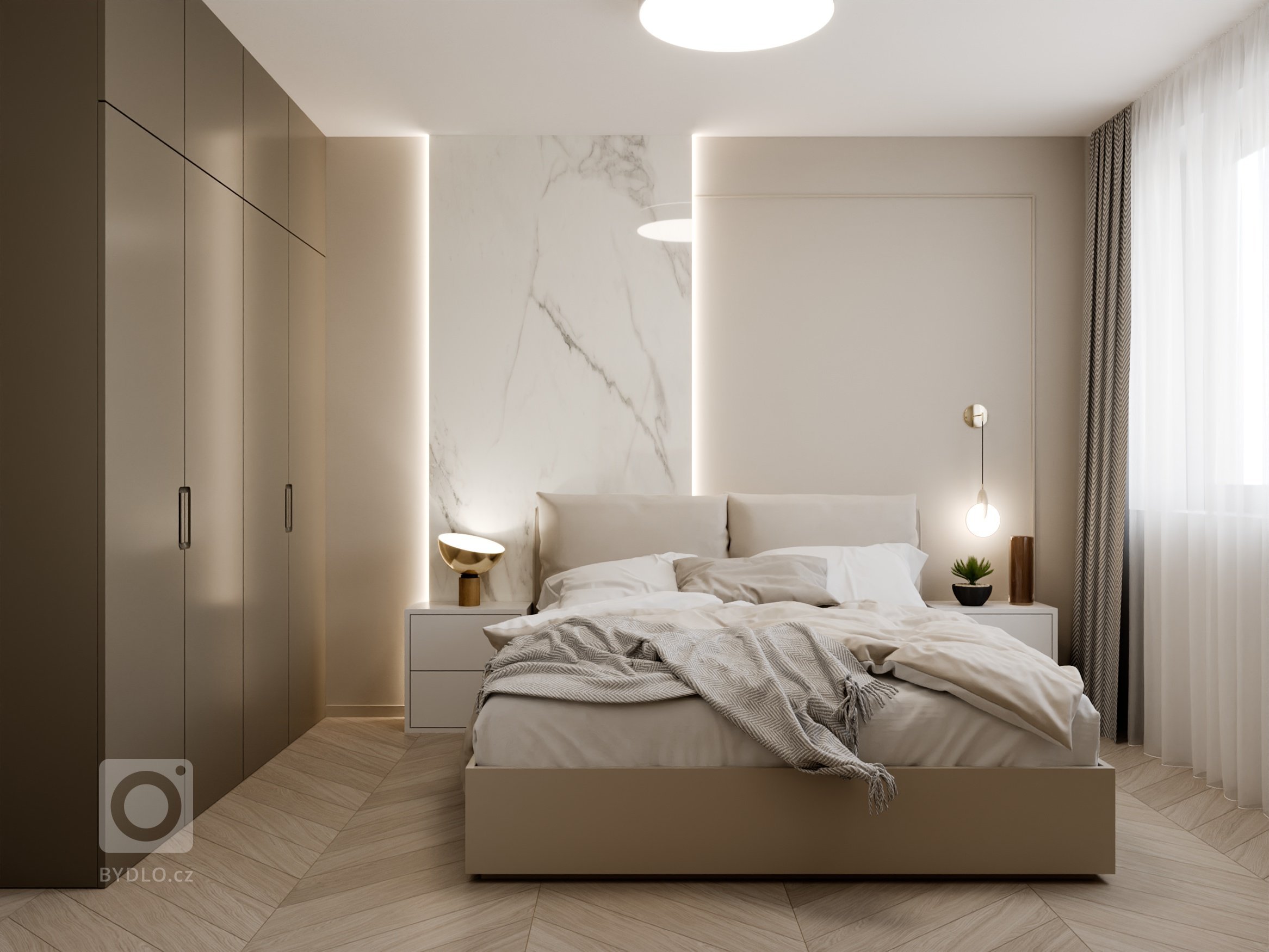 Moderný, elegantný, béžový, bledý, krásný bytový interiér. Návrh a realizácia na mieru zo štúdia PRUNUS.