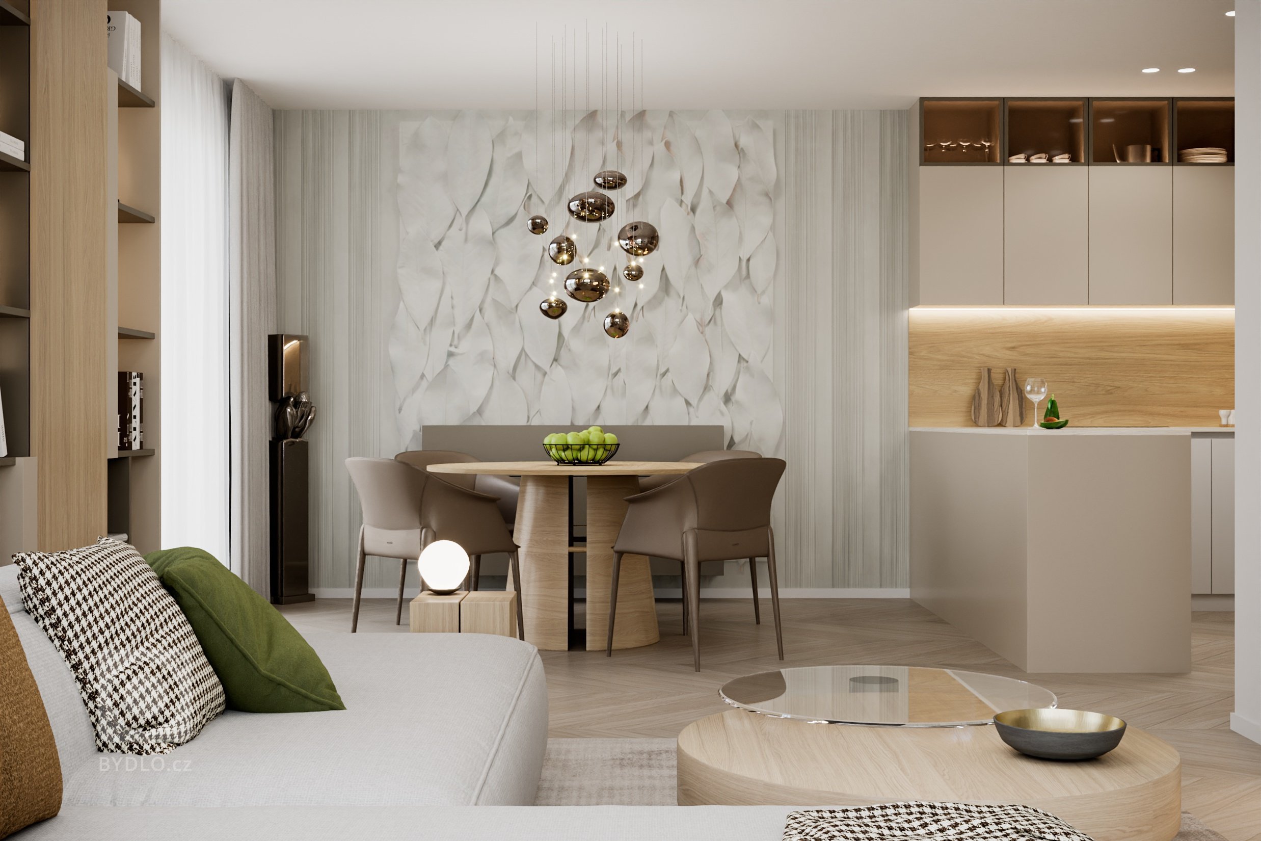 Moderný, elegantný ,béžový, bledý, krásný bytový interiér. Návrh a realizácia na mieru zo štúdia PRUNUS.