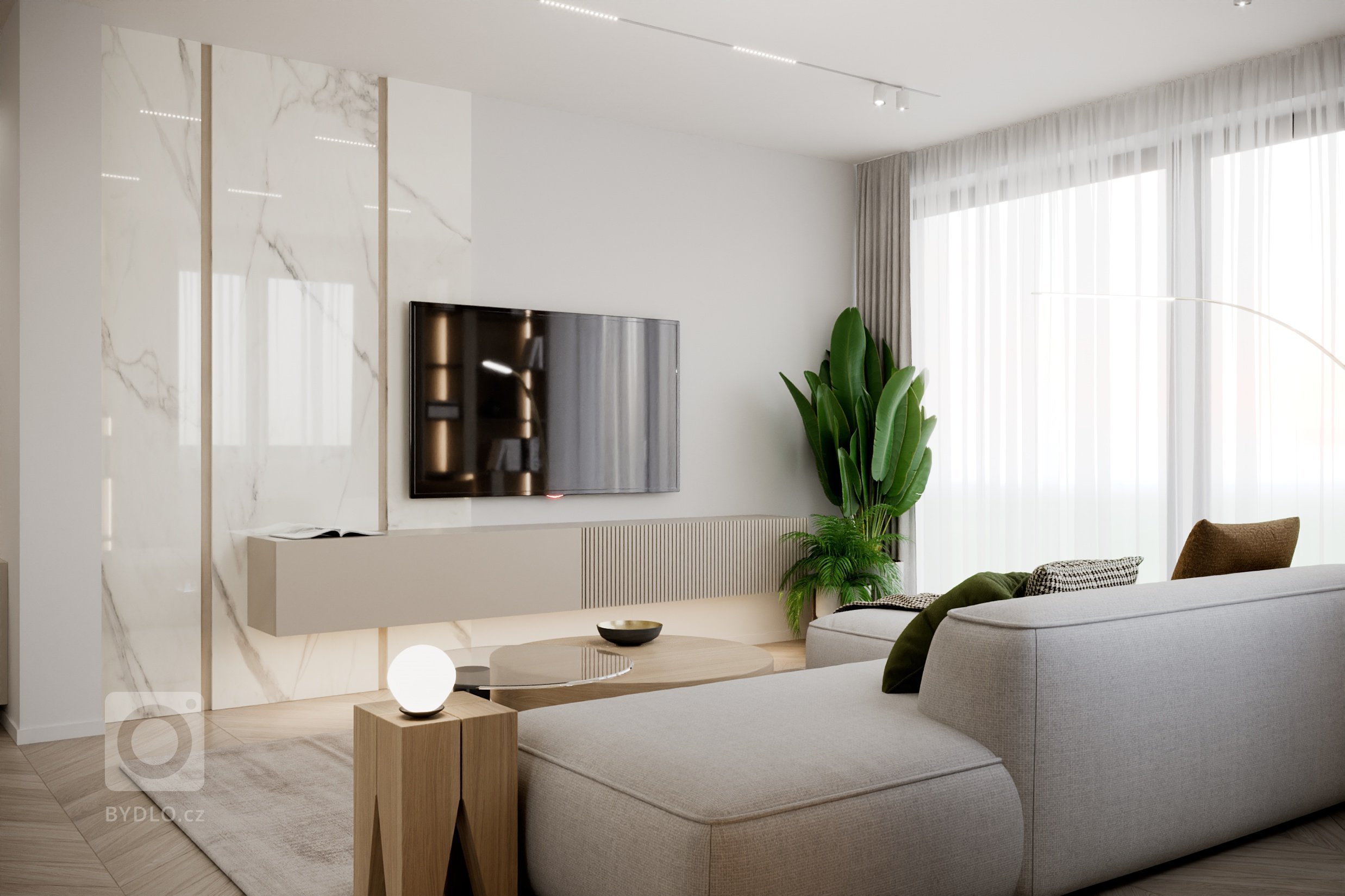 Moderný, elegantný, béžový, bledý, krásný bytový interiér. Návrh a realizácia na mieru zo štúdia PRUNUS.