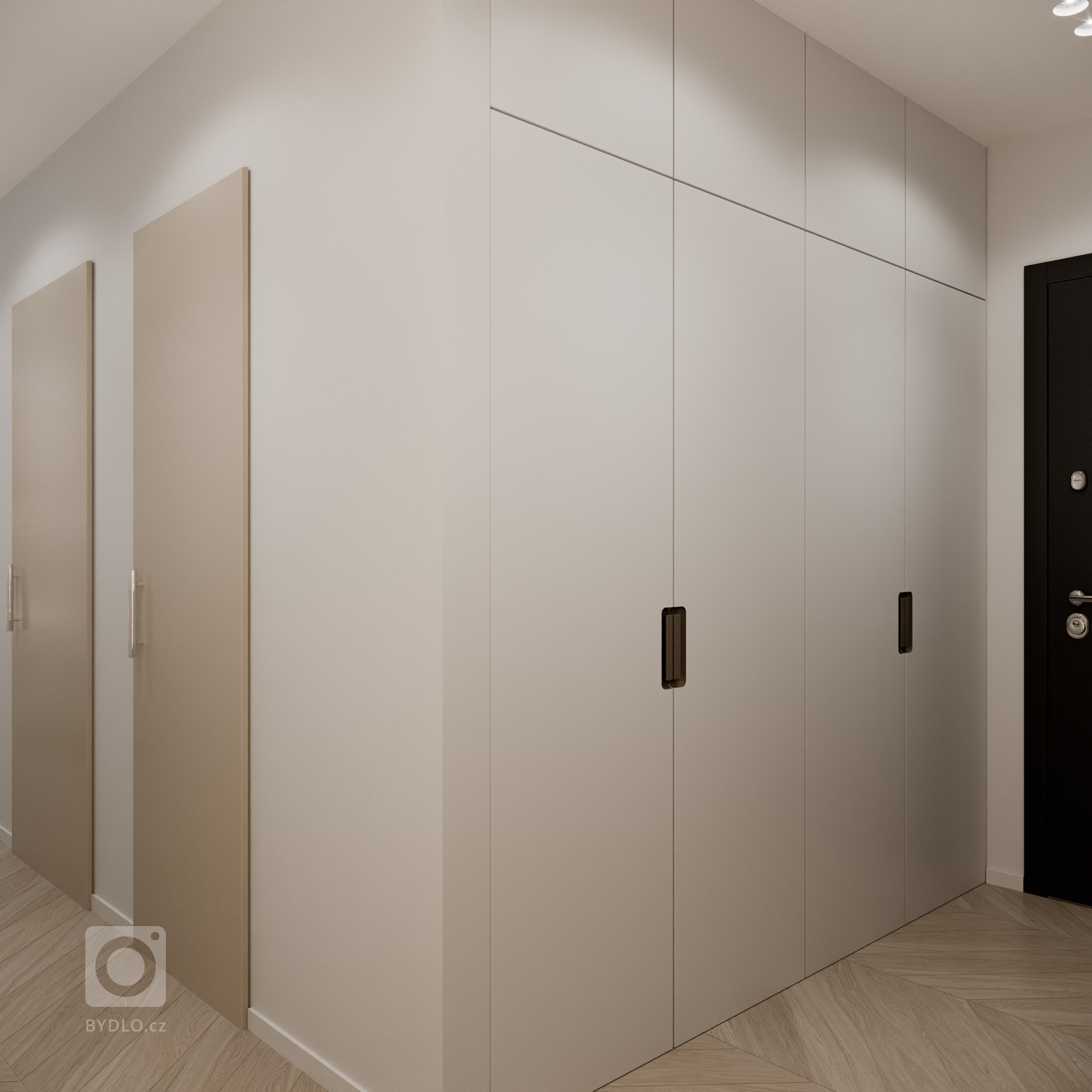 Moderný, elegantný, béžový, bledý, krásný bytový interiér. Návrh a realizácia na mieru zo štúdia PRUNUS.