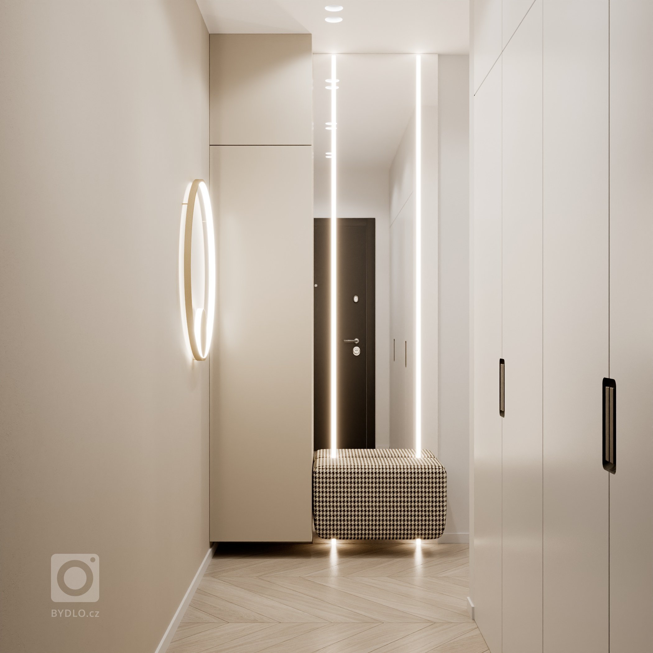 Moderný, elegantný, béžový, bledý, krásný bytový interiér. Návrh a realizácia na mieru zo štúdia PRUNUS.