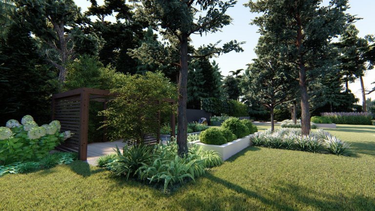 Zahradní koncept u moderní vily v blízkosti Poznani. Zahrada, která respektuje okolní přírodu a zapadá do okolního lesa :) K dispozici jsou prvky, jako je…