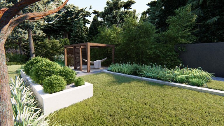 Zahradní koncept u moderní vily v blízkosti Poznani. Zahrada, která respektuje okolní přírodu a zapadá do okolního lesa :) K dispozici jsou prvky, jako je…