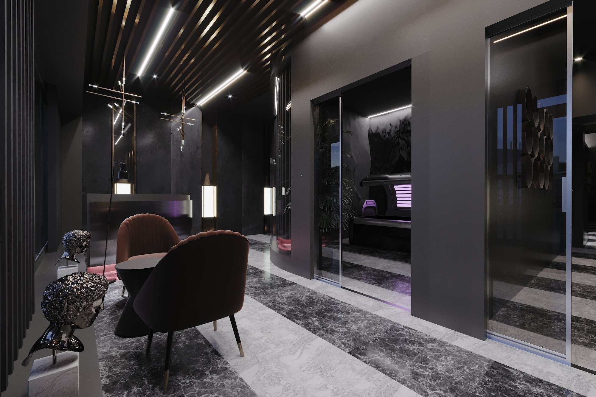 Návrh solárního studia a recepce wellness komplexu. Moderní materiály, kámer, kov a sklo se v tomto interiéru objevují téměř všude. V tomto zadání jsme se…