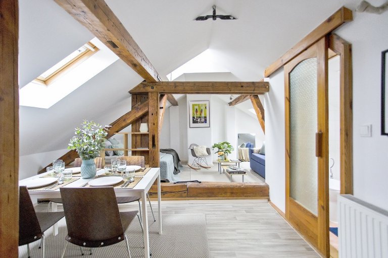 This small attic loft is located in the historical part of Prague, at the feet of the Castle and just a short walk from Charles Bridge.&nbsp;The goal was to…