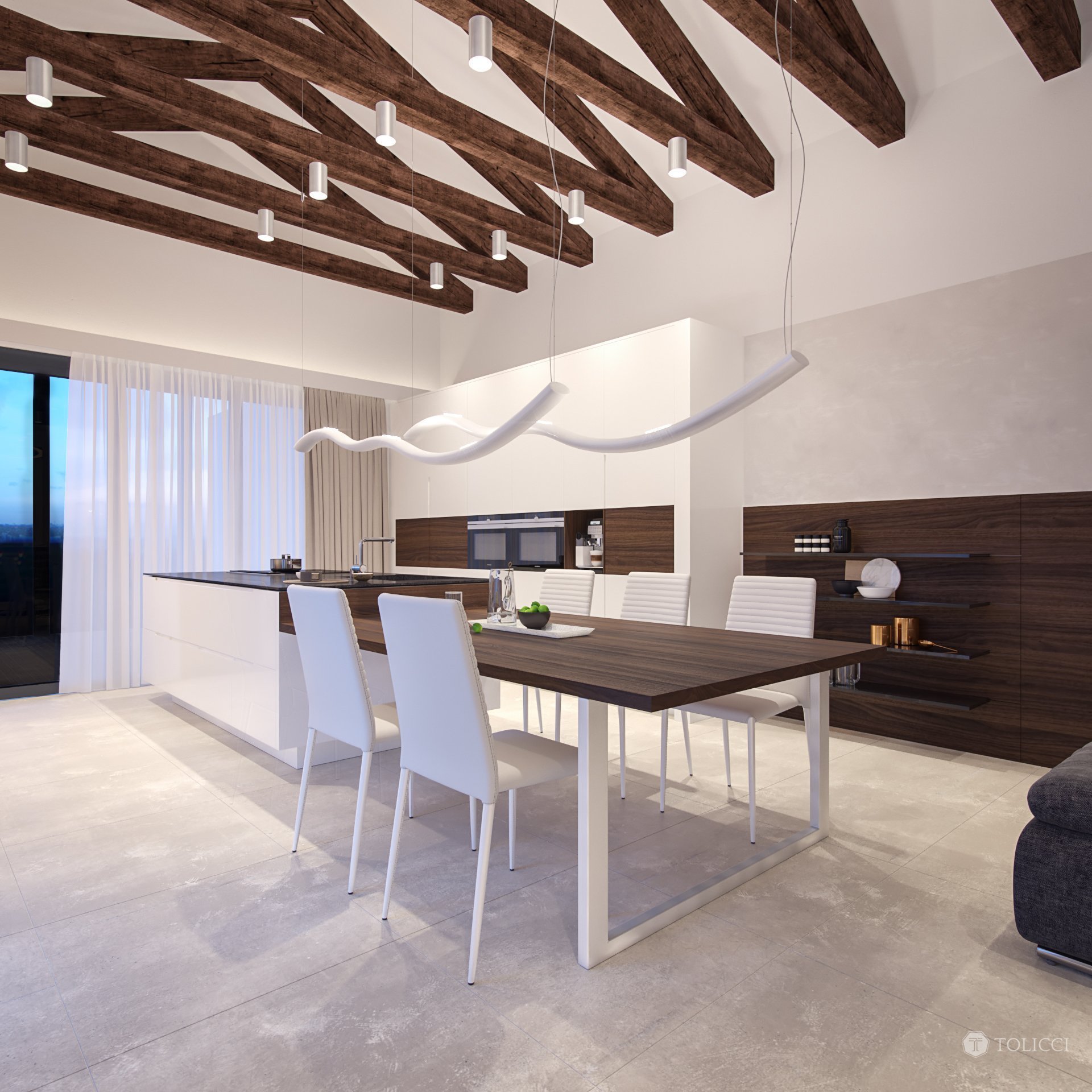 Cieľom návrhu interiéru tohto rodinného domu bolo vytvorenie elegantného a dizajnového interiéru, založeného na prirodzenom kontraste prírodných materiálov…