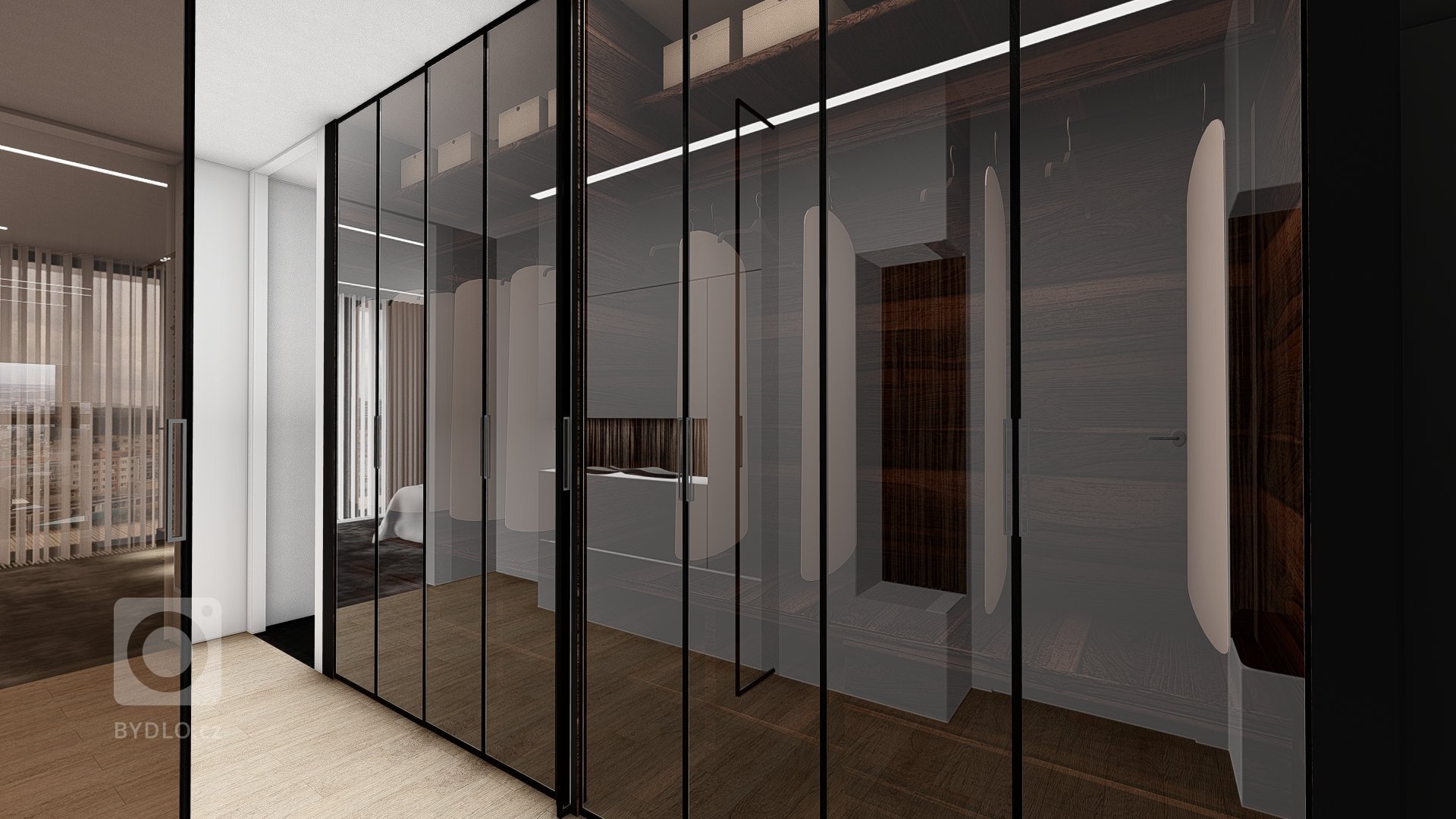 Návrh interiéru chodby - šatní skříň