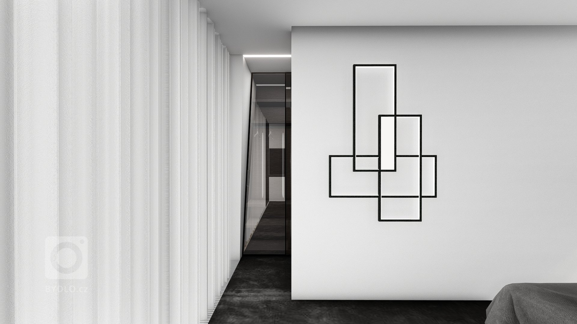 Návrh interiéru ložnice - šatna