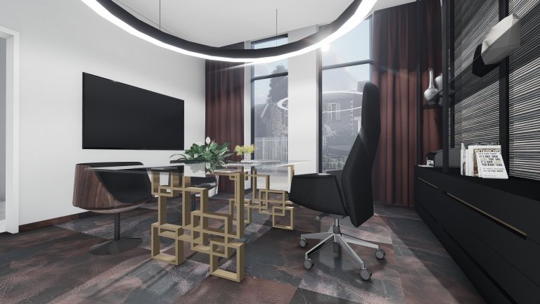 V návrhu interiéru pracovny bylo jediné omezení - tím byla podlaha a k té barevně ladící závěsy. Tedy jsme k utlumení barev vycházeli již z neutrálních odstínů…