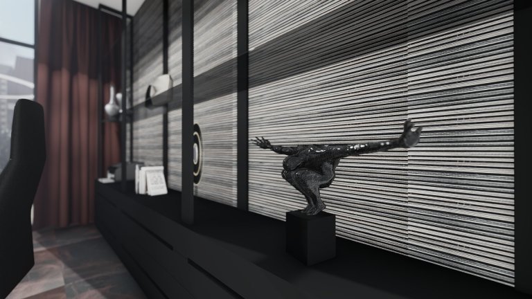 V návrhu interiéru pracovny bylo jediné omezení - tím byla podlaha a k té barevně ladící závěsy. Tedy jsme k utlumení barev vycházeli již z neutrálních odstínů…