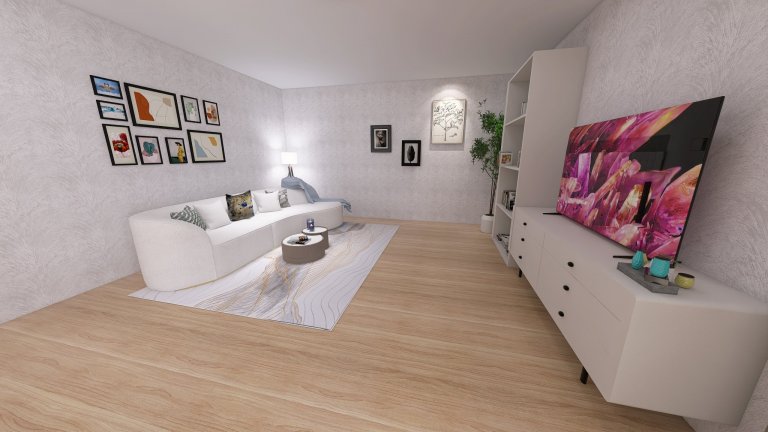 Vizualizace potencionálního budoucího stavu kuchyně, jídelny a&nbsp;obývacího pokoje po rekonstrukci. Důraz na prosvětlení a větší modernizaci oproti původnímu…