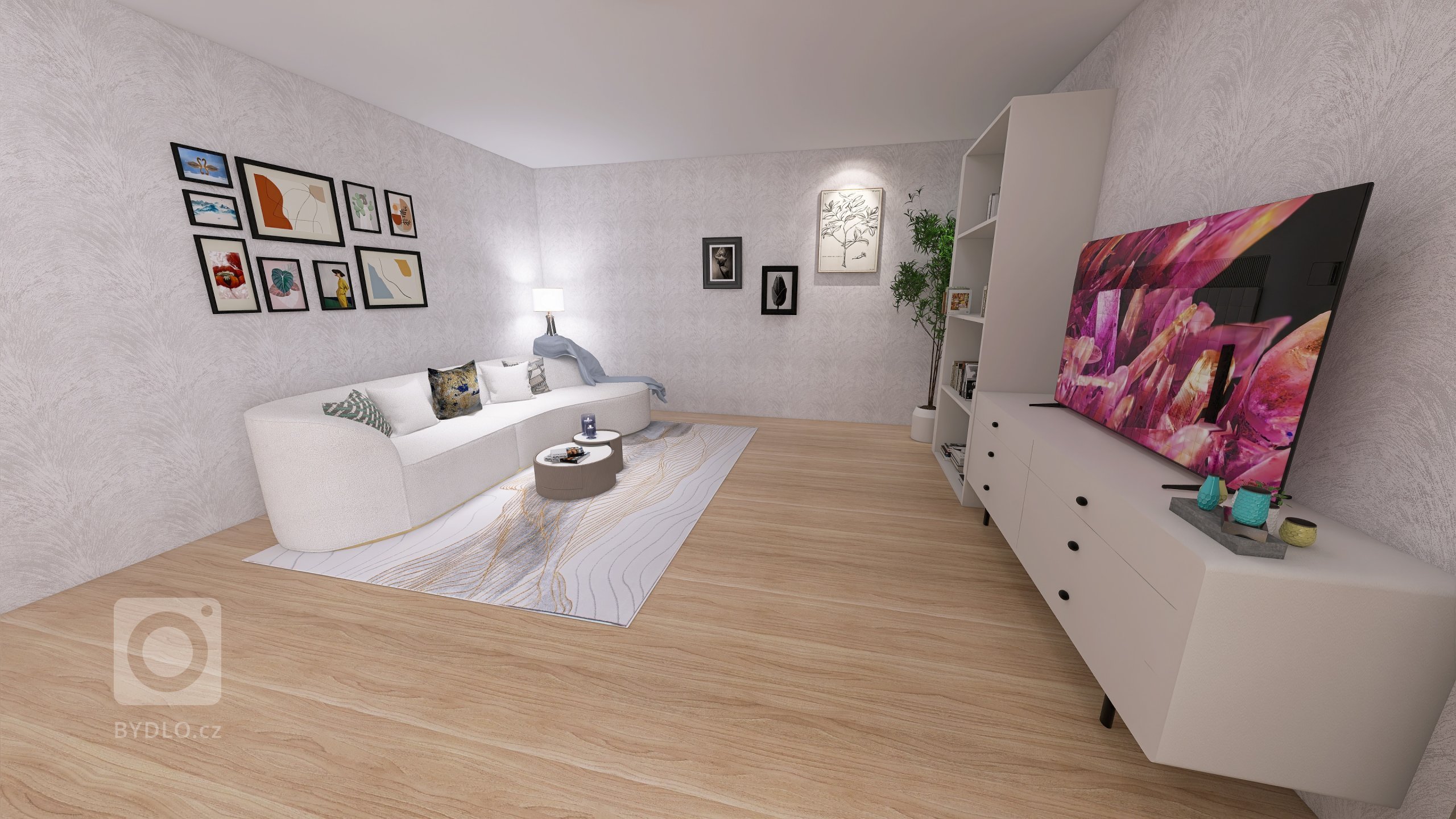 Vizualizace potencionálního budoucího stavu kuchyně, jídelny a&nbsp;obývacího pokoje po rekonstrukci. Důraz na prosvětlení a větší modernizaci oproti původnímu…