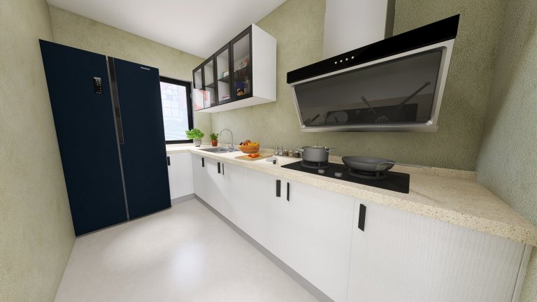 Provedení vizualizace podle předlohy klienta. Prosvětlený interiér, hravé a barevné prvky, originální kusy nábytku. Vizualizace provedená v částech kuchyně,…