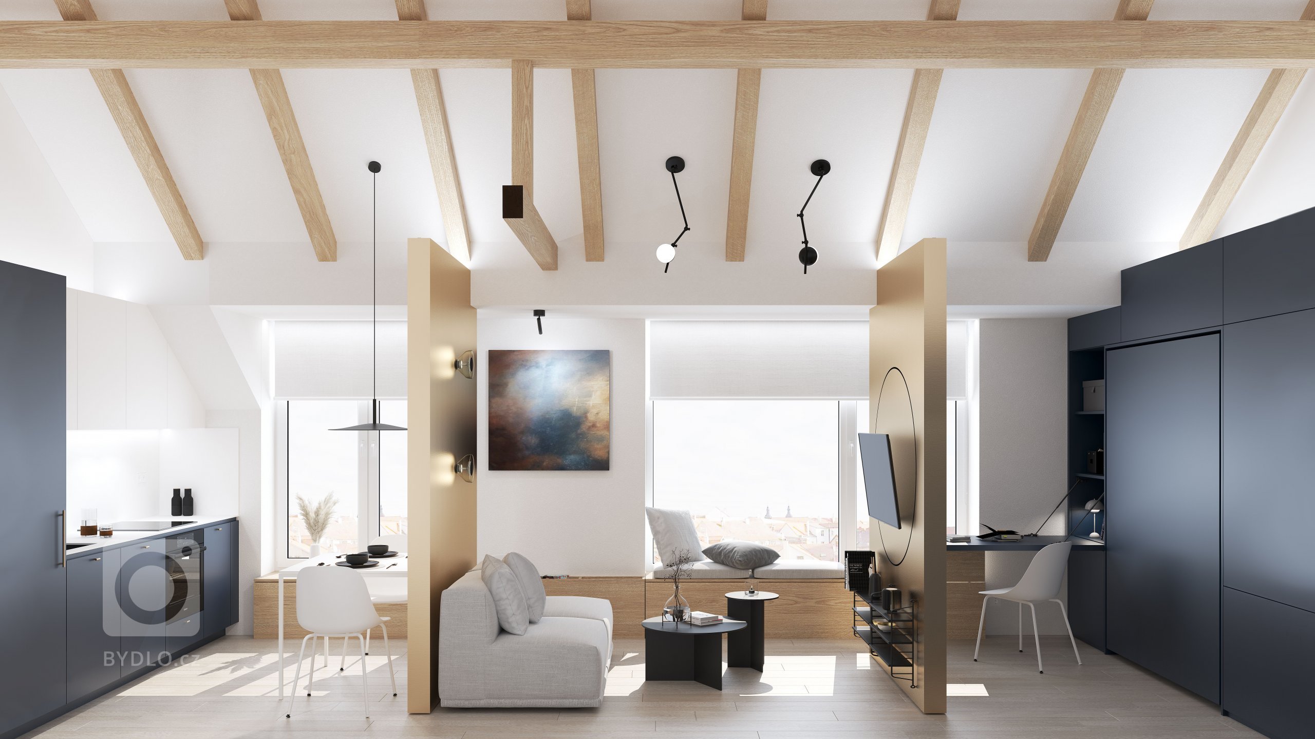 Variabilita a design, který zaujme na první pohled &ndash; to byla dvě hlavní kritéria pro návrh malometrážního podkrovního bytu v&nbsp;Hodoníně. Na ploše…